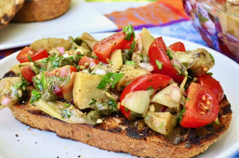 Artichoke Bruschetta with Capers & Cherry Tomatoes